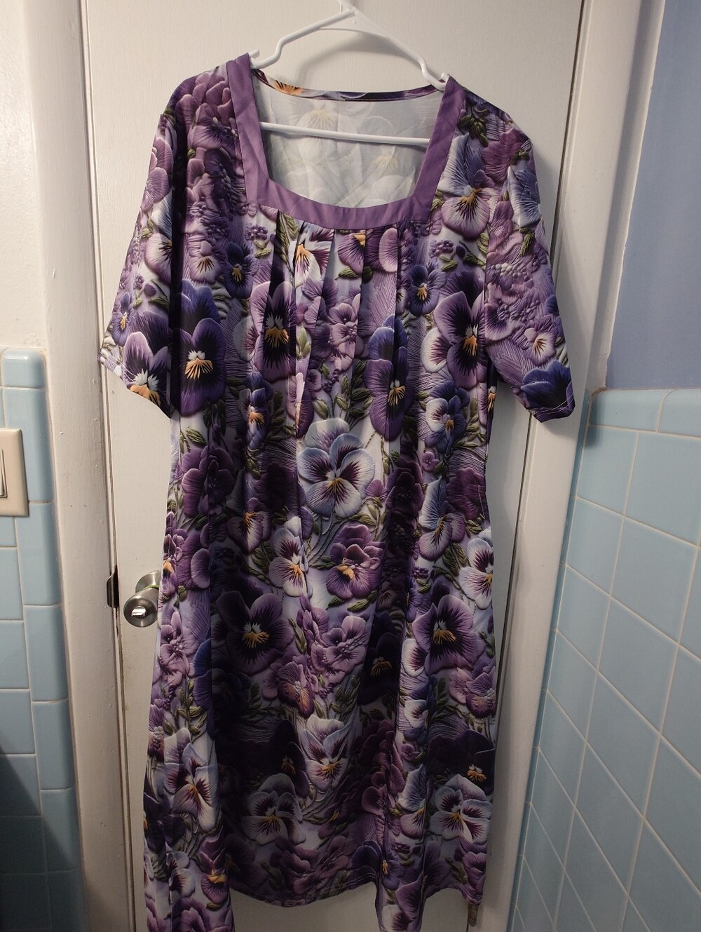Purple Pansy Floral Square-Neck Midi Dress - Picture 2 of 4